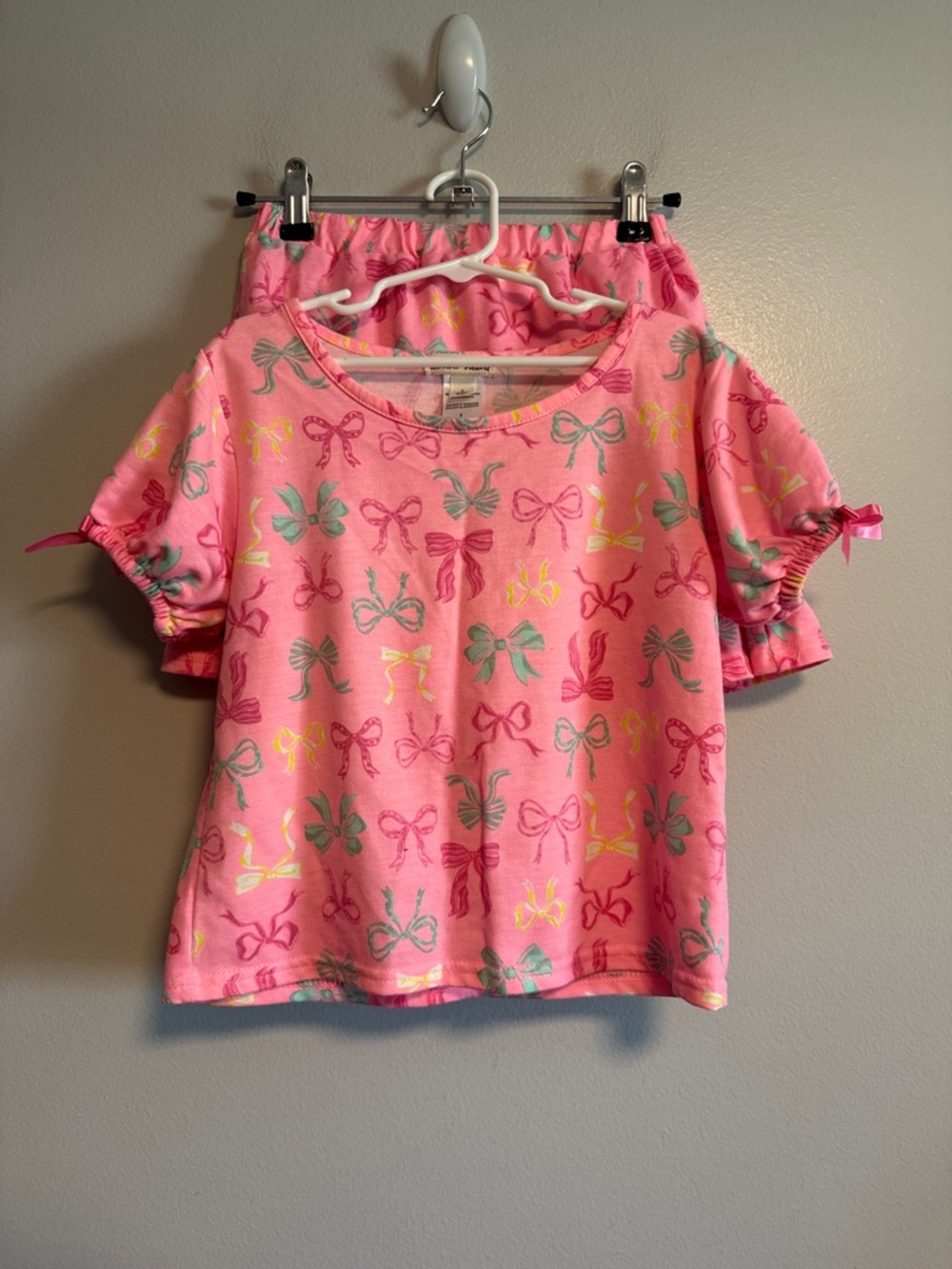 Derek Heart Girls Pink Bow Print 2 Pc Skirt Set Size 8